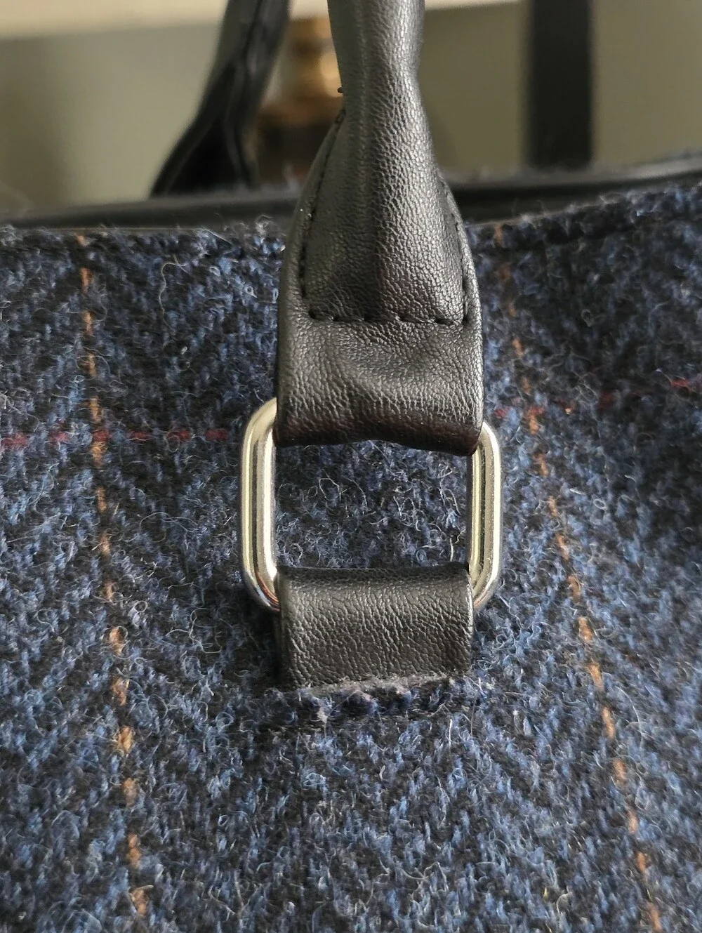 Mucros Weavers Emily Shoulder Tote Blue Black Herringbone Wool Leather Bag